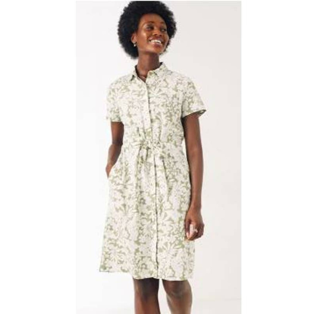 Fat Face Caro Tropical Shirt Dress in Green and White - Size 20L
